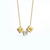 14 Ayar Altın Mikron Kaplama Kişiye Özel Küp İki Harf ve Sembol Gümüş Kolye - CN00436 thumbnail 3