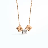 14 Ayar Altın Mikron Kaplama Kişiye Özel Küp İki Harf ve Sembol Gümüş Kolye - CN00436 thumbnail 2