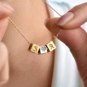 14 Ayar Altın Mikron Kaplama Kişiye Özel Küp İki Harf ve Sembol Gümüş Kolye - CN00436 thumbnail 1