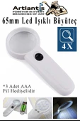 Led Işıklı Büyüteç 65 mm 1 Adet 4X Büyütme Optik Büyüteç El Tipi Işıklı Lens Taşınabilir Okul Büro Ofis - 1