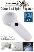 Led Işıklı Büyüteç 75 mm 1 Adet 3X Büyütme Optik Büyüteç El Tipi Işıklı Lens Taşınabilir Okul Büro Ofis - 1