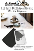 Led Işıklı Kart Tipi Büyüteç 1 Adet 3X 6X Büyütme Lens El Tipi Mercek Cep Büyüteç Kılıflı Okul Büro Ofis - 3
