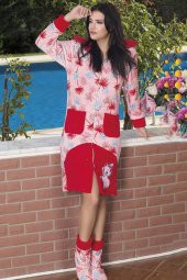 Kadın Kapüşonlu Welsoft Kumaş Kışlık Kırmızı Tunik - Teknur 59085 Kışlık Kapüşonlu Tunik - 1