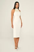 Halter Yaka Boncuklu Krep Midi Abiye Elbise Alfa Beta B7028 thumbnail 6