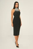 Halter Yaka Boncuklu Krep Midi Abiye Elbise Alfa Beta B7028 thumbnail 3