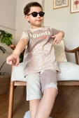 Erkek Çocuk Summer Yazı Baskılı  Cep ve İp Detaylı Bej Şortlu Takım - 3