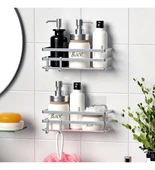 Banyo Düzenleyici Yapışkanlı Metal Banyo Rafı İkili Duş Rafı Organizer Şampuanlık Krom-GNRL281 - 6