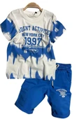 Erkek Çocuk New York City ve Yazı Baskılı T-Shirt Mavi Şortlu Takım thumbnail 1