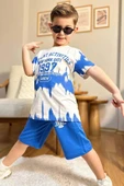 Erkek Çocuk New York City ve Yazı Baskılı T-Shirt Mavi Şortlu Takım thumbnail 2