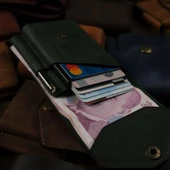 Dikey Mekanizmalı Kalem Kart ve Para Koyma Bölmeli Hakiki Deri Cüzdan ve Kartlık - 5