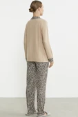 Leopar Kombinli Gömlek Pijama Takım - Bej - 6