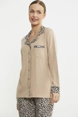 Leopar Kombinli Gömlek Pijama Takım - Bej - 4