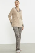 Leopar Kombinli Gömlek Pijama Takım - Bej - 5