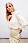 Drape Detaylı Bluz - Bej - 3