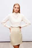 Drape Detaylı Bluz - Bej - 1