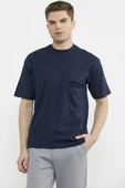 Bisiklet Yaka Oversize Pamuk Tişört - Lacivert thumbnail 1