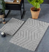 HC&W Plaid 2'li Açık Gri Banyo Paspası Seti - 1
