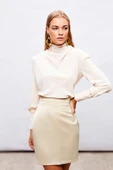 Drape Detaylı Bluz - Bej - 2