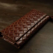 Hasır Örgülü Şık ve Fonksiyonel Hakiki Deri Cüzdan ve Kartlık Universal Telefon Kılıfı - 4