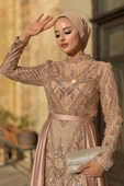 Kuyruk Detay Taş İşlemeli Abiye Elbise 7025 Gold thumbnail 4