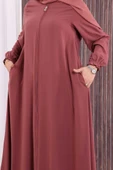 Fermuarlı Kol Manşetleri Büzgülü Mevlana Ferace 6007 Pudra thumbnail 6