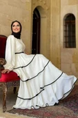 Bel Kuşaklı Kat Detay Elbise 6029 Ekru - 3