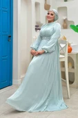 Balon Kol Pileli Abiye Elbise 7013 Mint thumbnail 3