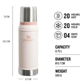 Stanley Klasik Vakumlu Paslanmaz Çelik Termos 0.75 LT - Rose Quartz - 2