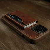 Mekanizmalı ve Magsafe özellikli Hakiki Deri Slim Kartlık - 3