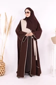 Önden Bağlama Detaylı Abaya 70005 Kahverengi thumbnail 1