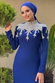Taş Detaylı Abiye Elbise 3916 Lacivert thumbnail 4