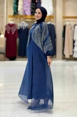 Taş Detaylı Elbise Abaya Takım 3943 Lacivert thumbnail 3