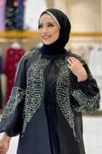 Taş Detaylı Elbise Abaya Takım 3943 Siyah thumbnail 4
