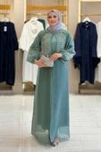 Taş Detaylı Elbise Abaya Takım 3943 Mint thumbnail 1