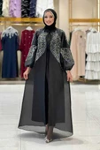 Taş Detaylı Elbise Abaya Takım 3943 Siyah thumbnail 1