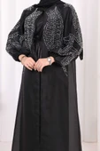 Taş Detaylı Elbise Abaya Takım 3943 Siyah thumbnail 6