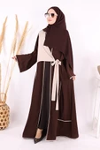 Önden Bağlama Detaylı Abaya 70005 Kahverengi thumbnail 3