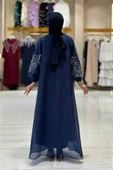Taş Detaylı Elbise Abaya Takım 3943 Lacivert thumbnail 2
