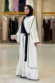 Önden Bağlama Detaylı Abaya 70005 Ekru - 3