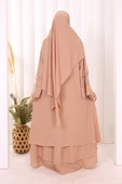 Taş Detaylı Şal ve Abaya İkili Takım 70001 Taba - 4