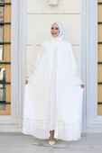 Taş Detaylı Şal ve Abaya İkili Takım 70001 Ekru thumbnail 1