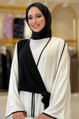 Önden Bağlama Detaylı Abaya 70005 Ekru - 4