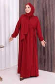 Şallı Kruvaze Namaz Elbisesi 6027 Bordo thumbnail 2