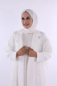 Yakalı Dantel Güpür Detay Abaya 7830 Ekru thumbnail 3