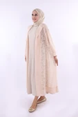 Yakalı Dantel Güpür Detay Abaya 7830 Taş thumbnail 2