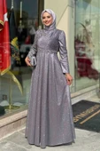 Simli Taş Detaylı Abiye 3934 Gri thumbnail 4