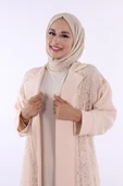 Yakalı Dantel Güpür Detay Abaya 7830 Taş thumbnail 4