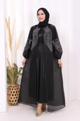 Taş Detaylı Elbise Abaya Takım 3943 Siyah thumbnail 1