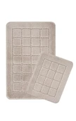 Doğal Kaymaz Taban Banyo Paspas Seti Uzun Ömürlü Yumuşak Dokulu Su Emici Yıkanabilir Kareli Set 50x80-50x40 - 11
