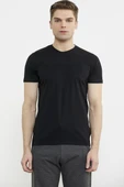 Kabartma Baskı Detaylı Pamuk Tişört - Siyah thumbnail 2